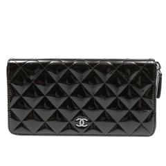 Chanel Black Patent Leather Large Zip Wallet