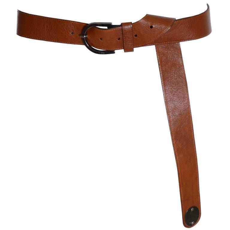 1980s Krizia Vintage Brown Leather Extra Long Belt Size Medium to Large ...