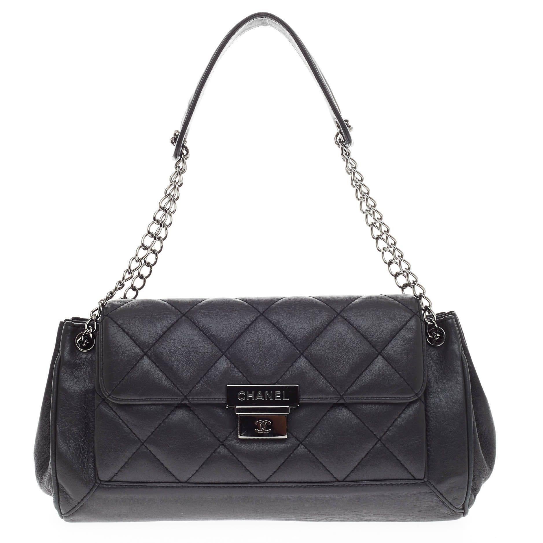 Chanel Accordion Push Lock Flap Bag Quilted Leather Medium at 1stDibs