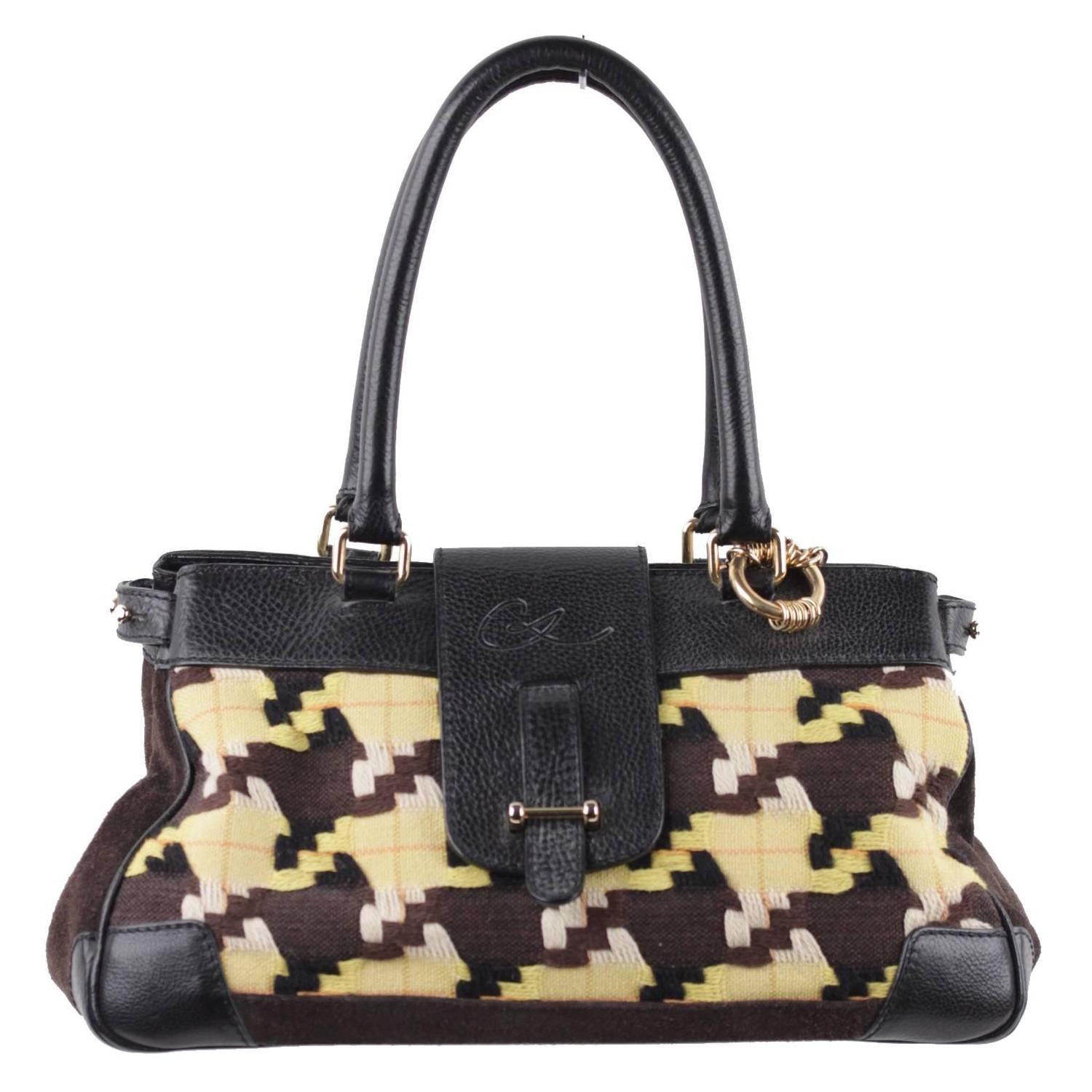CHRISTIAN LACROIX Yellow and Brown Canvas and Leather TOTE ...