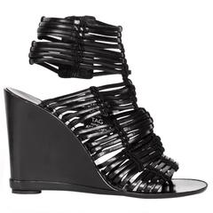 Sigerson Morrison Black Leather Wedge Sandals 8