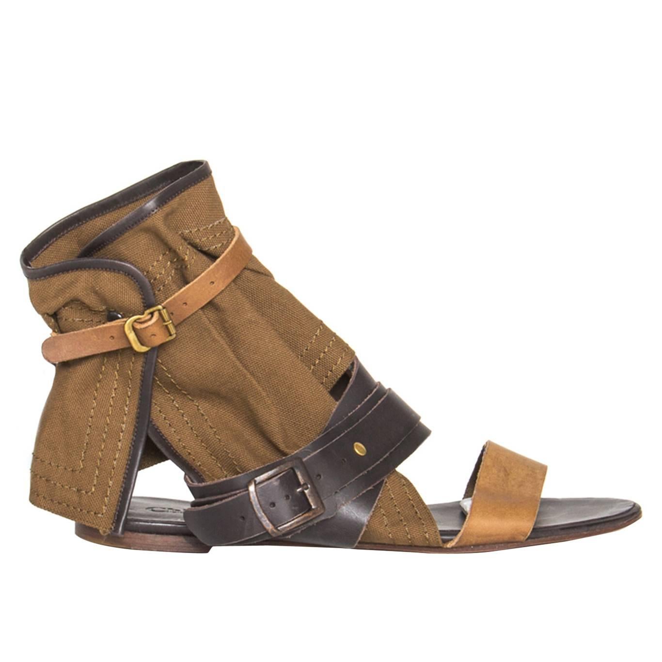 Chloe' Brown Shades Leather & Canvas Sandals