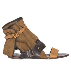 Chloe' Brown Shades Leather & Canvas Sandals