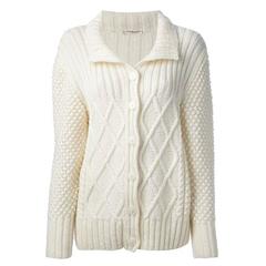 Saint Laurent Off White Wool Aran Knit Cardigan 10