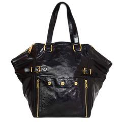 YSL Yves Saint Laurent Rive Gauche Large Black Patent Downtown Bag