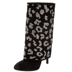 Giuseppe Zanotti Brand New Black Suede Crystal Studded High Heel Stiletto Boots