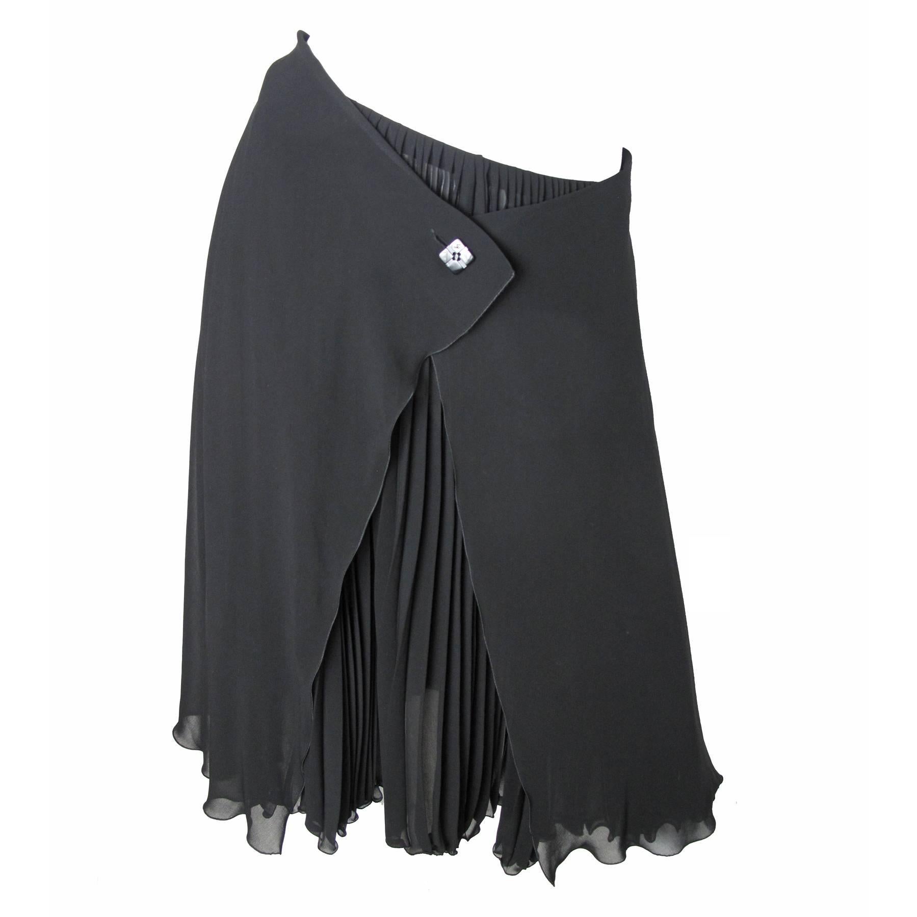 Chanel black silk chiffon skirt