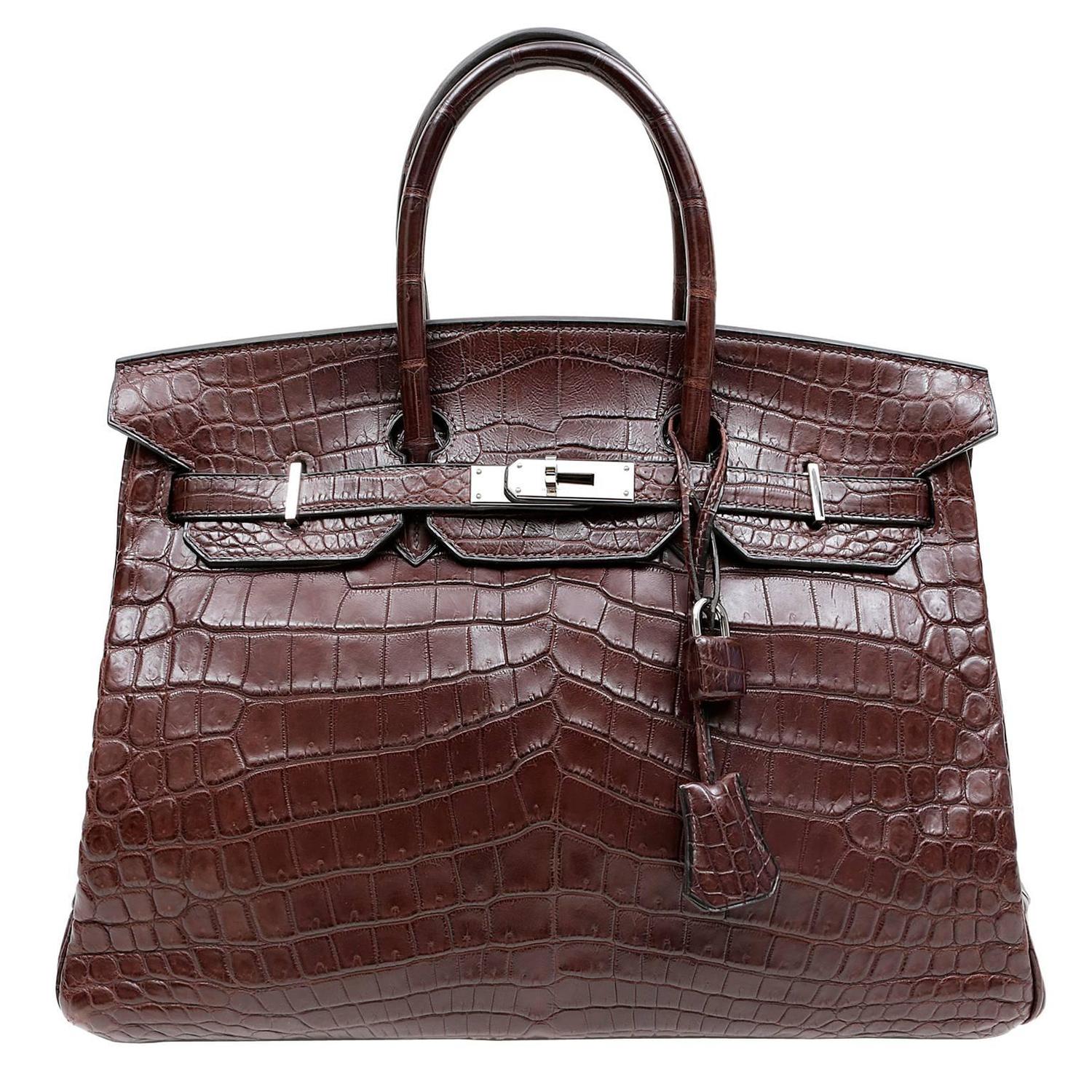 Herms Ebony Brown Ebene Nilo Croc 35 cm Birkin PHW For Sale at ...  