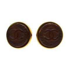 1999 Chanel Brown Poured Glass CC Earrings 12
