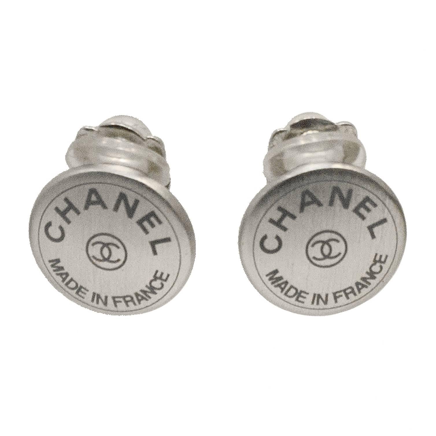 1999 Chanel Silver Button Shape Clip Earrings