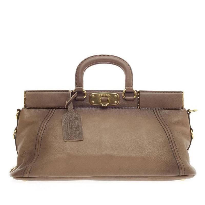 prada monogram bag - Prada Flat Frame Convertible Satchel Leather Large For Sale at 1stdibs