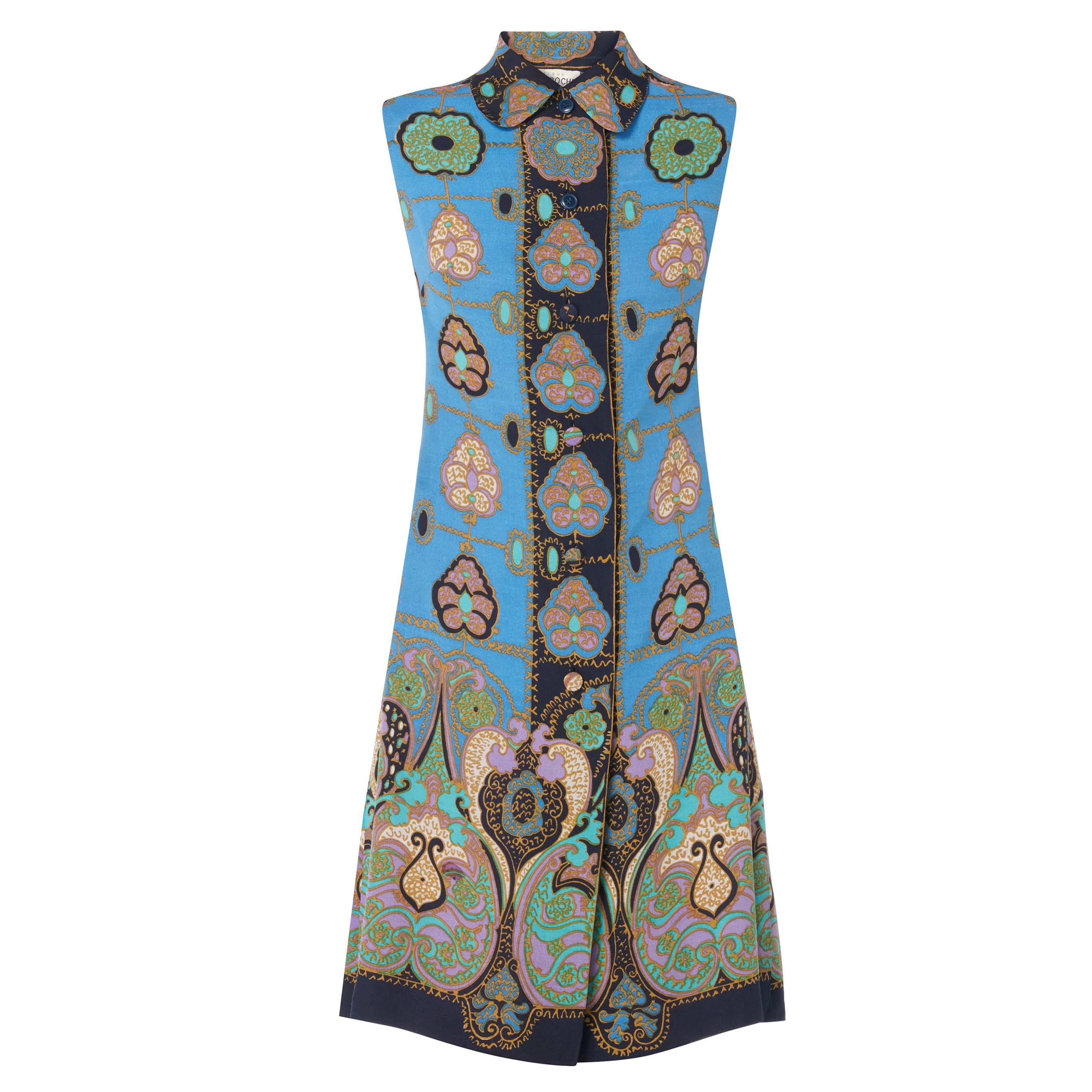 Guy Laroche blue patterned dress, circa 1969 For Sale