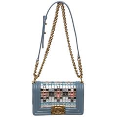 Chanel Light Blue Leather Mosaic Boy Bag Handbag 15k