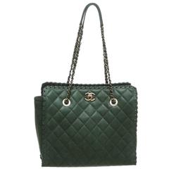Chanel Green Suede Whipstitch Tote Handbag