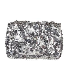 Chanel Silver Sequin Classic Flap Borsa a tracolla