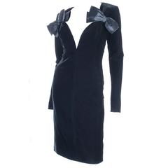 Vintage 80s Yves Saint Laurent Black Velvet Cocktail Dress