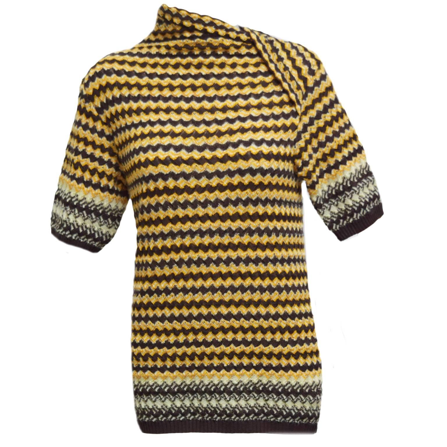 Missoni Knit Chevron High Neck Short Sleeve Blouse  For Sale