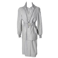 Vintage Valentino Dress Coat Ensemble Belt Abstract Stripes 1980s 4
