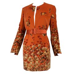 1970's Valentino Burnt Orange Chestnut/Walnut Print Velvet Belted Jacket 3