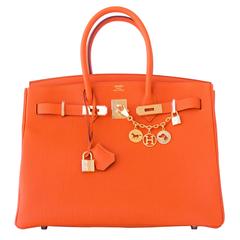 Hermes Orange 35cm Birkin Gold GHW Tote Bag X Stamp Iconic Summer!