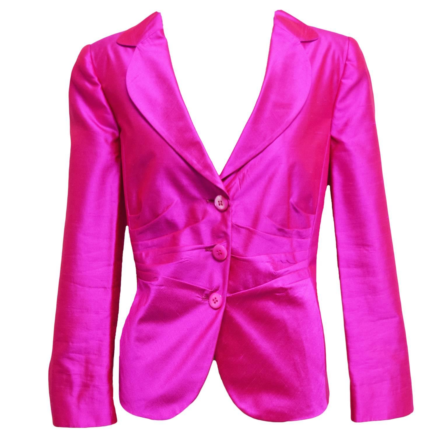 Armani Collezioni Hot Fuchsia Single Breasted Pleated Blazer  For Sale