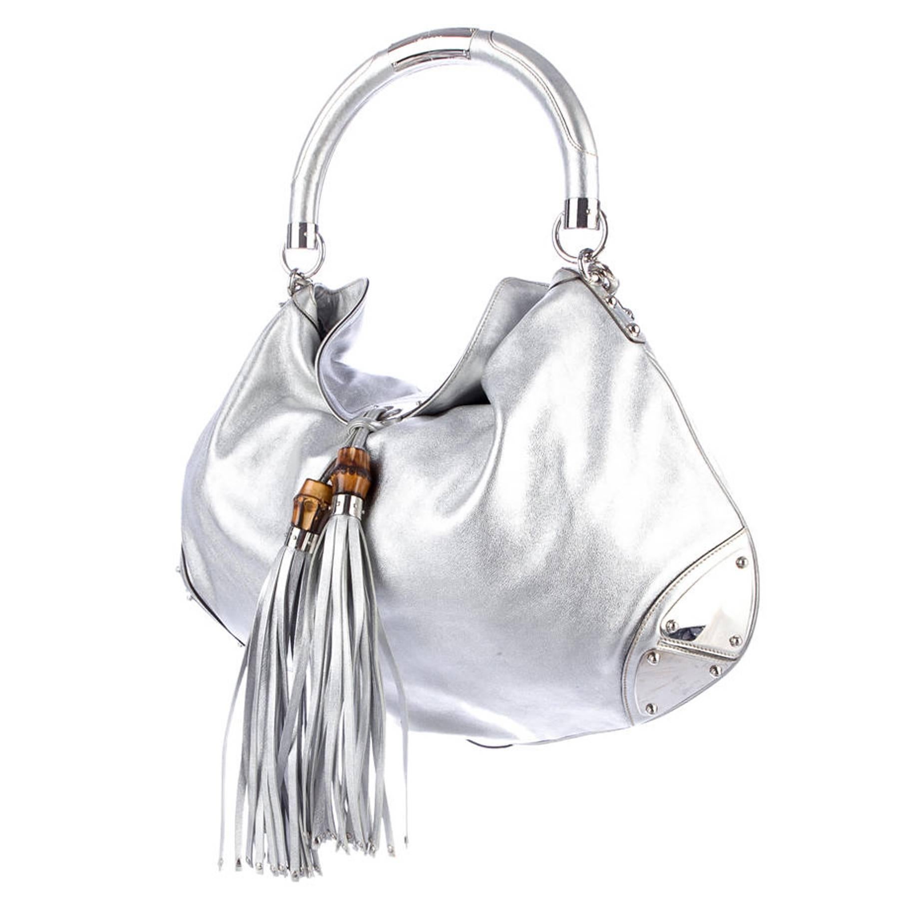 Gucci Large  Silver Metallic Indy Bag