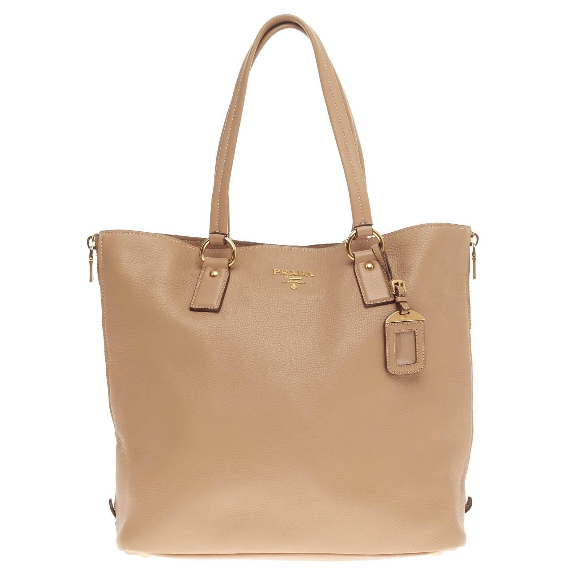 Prada Side Zip Shopper Tote Vitello Daino Groß