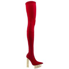 VERSACE #GREEK RED SUEDE OVER The KNEE BOOTS 