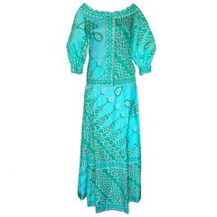 Emilio Pucci Cotton Tribal Print Peasant Top + Maxi Skirt Ensemble Size 10 1970s 6
