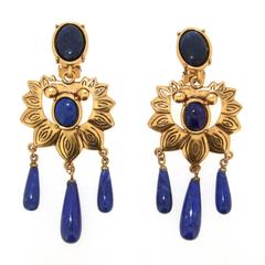 Vintage Oscar De La Renta Lapis Blue Earrings
