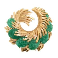 Vintage Trifari Brooch with Jade Green Glass