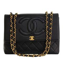 Vintage Chanel 13" Signature CC Maxi Jumbo Black Quilted Leather Shoulder Bag