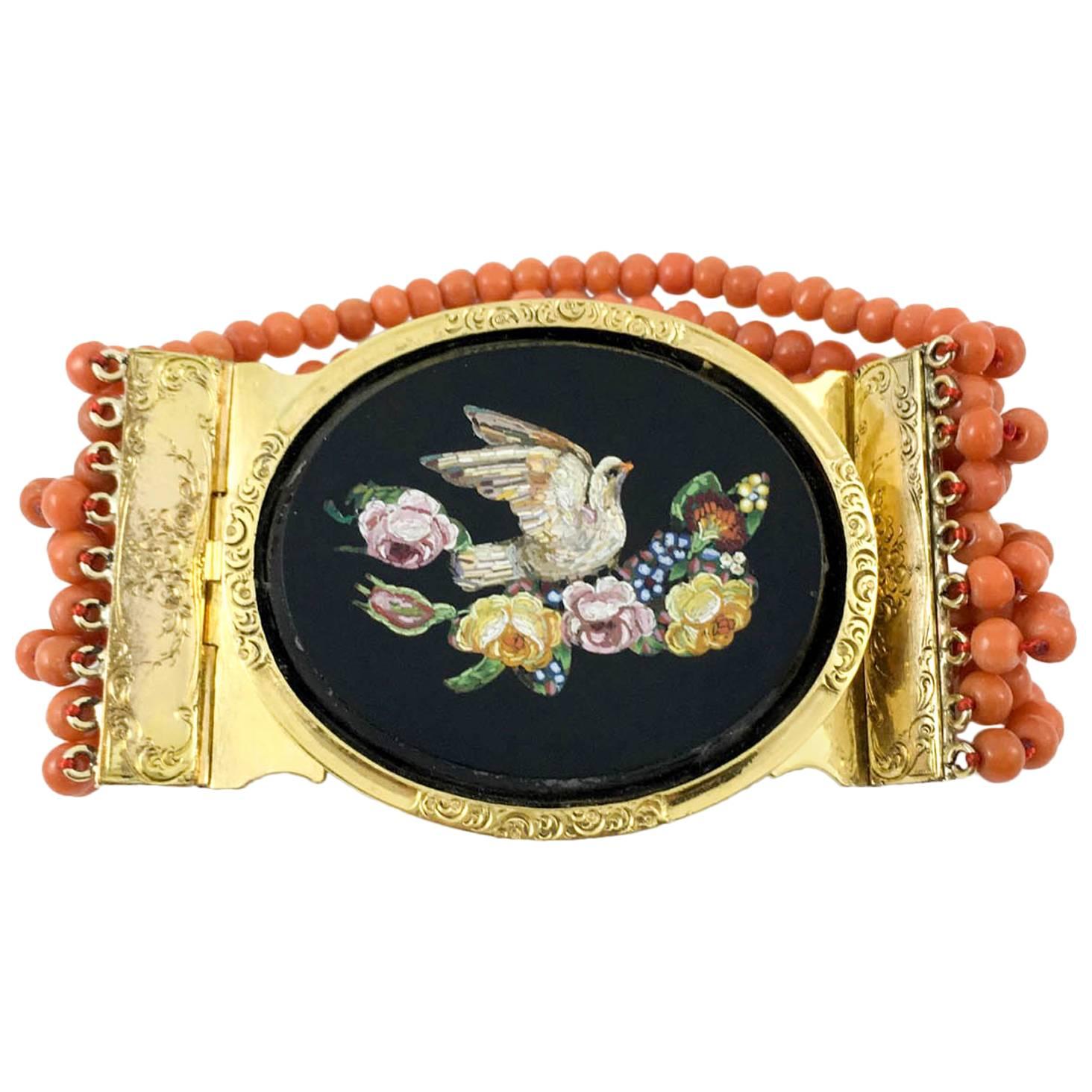 Antique Gold, Coral and Micro-Mosaic Bracelet - 1860s