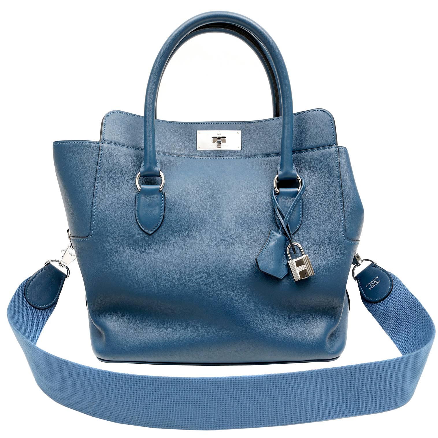 Hermès Blue Colvert 26 cm Swift Leather Toolbox Bag