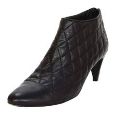 Chanel Black Leather Quilted Heel Booties sz 8.5