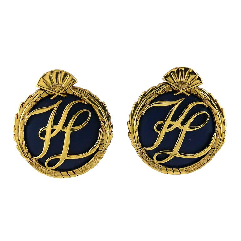 Karl Lagerfeld Vintage Oversized Monogram Clip On Earrings For Karl Lagerfeld Vintage Oversized Monogram Clip On Earrings For