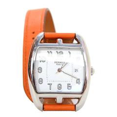 Hermes Orange/Black Leather & Stainless Steel 34mm Cape Cod Tonneau Watch