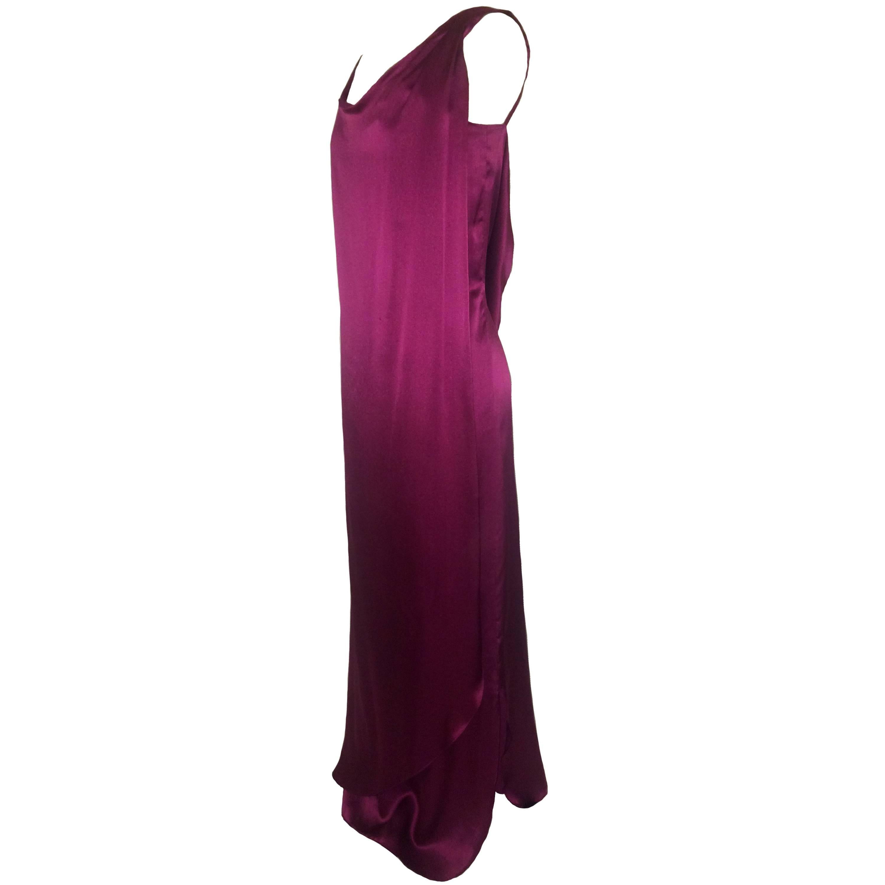 Giorgio Sant'Angelo late 1970's Cranberry Red Drape Back Asymmetric Column Gown For Sale