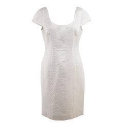 VERSACE White Embossed Cotton & Silk SHEATH DRESS Cap Sleeves SIZE 42