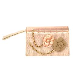 Chanel Metallic Peach Tweed Wristlet Clutch Bag GHW