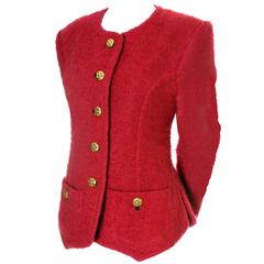 YSL Vintage Rot Boucle Blazer Yves Saint Laurent Rive Gauche Paris Sz 42 Jacke