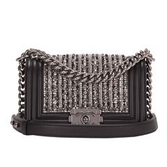 Chanel Black Lambskin Small Boy Flap Bag with Metallic Glass & Pearl Embroiderie