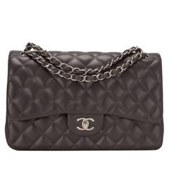 Chanel Dark Grey Quilted Lambskin Jumbo Classic Double Flap Bag