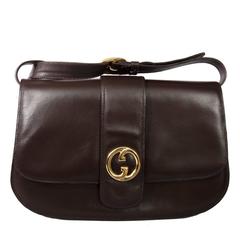 1970s Gucci Brown Leather Logo Shoulder Bag 7