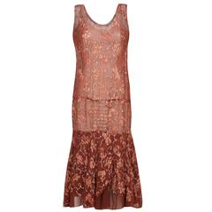 1920s Russet Floral Chiffon Flapper Dress