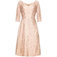 1950s Rose Gold Embroidered Silk Dress 8