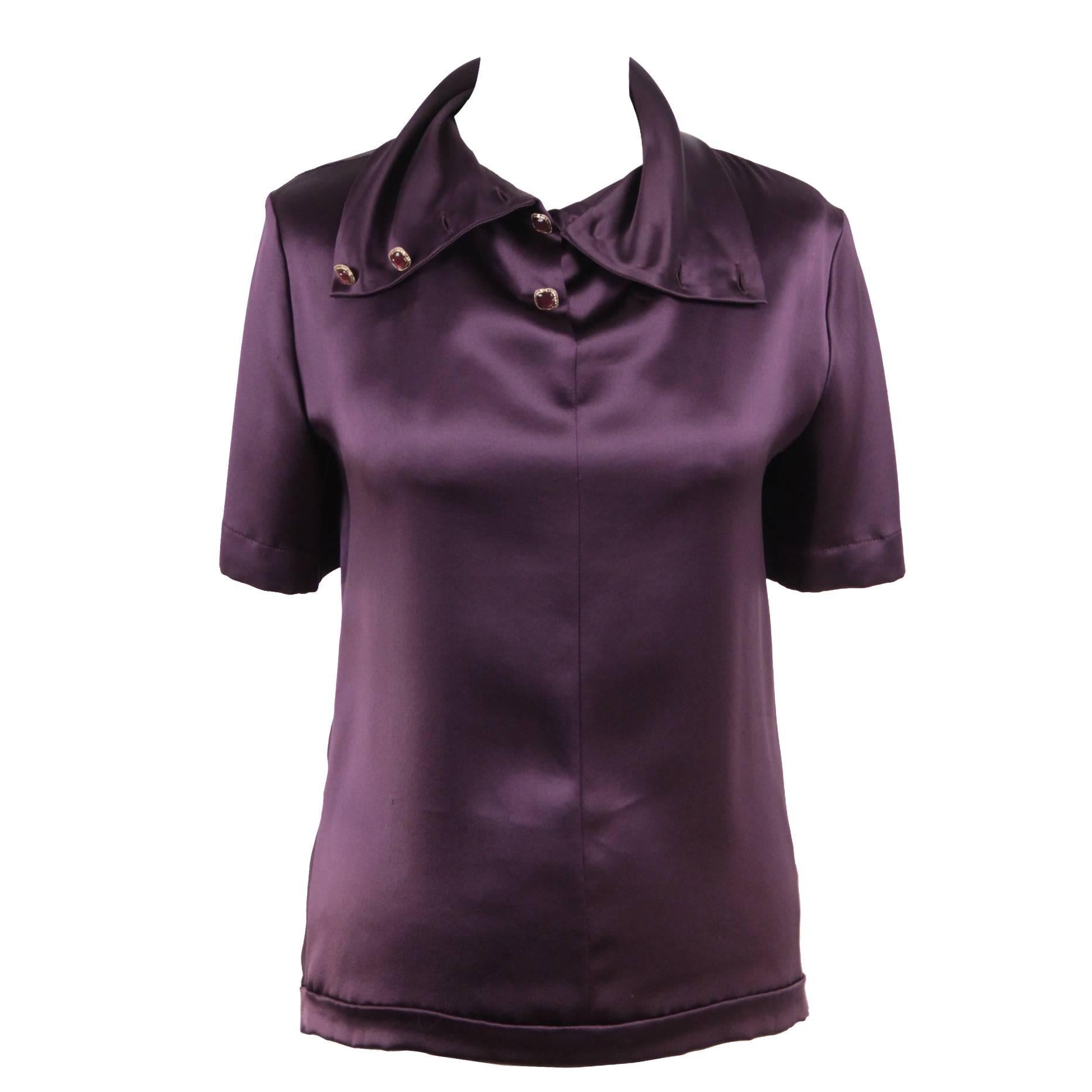 CHANEL Purple Silk SHORT SLEEVE BLOUSE Shirt SIZE 36 EM
