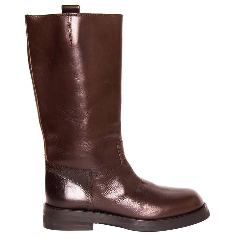 Ann Demeulemeester Chocolate Brown Leather Boots For Sale at 1stDibs