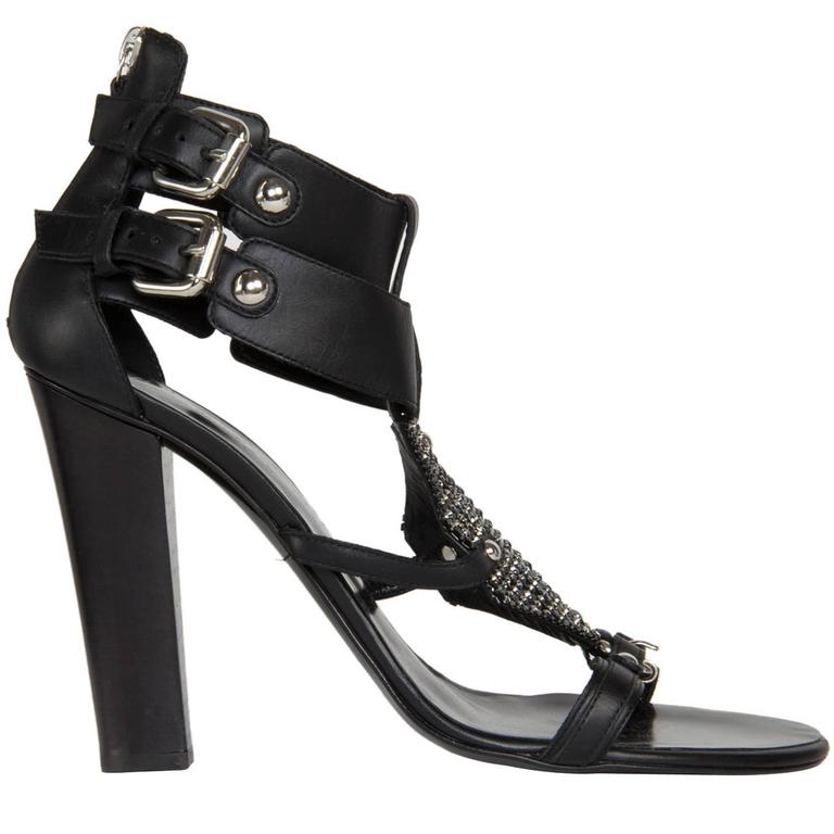 Balmain Black and Rhinestoned Sandals For Sale at 1stDibs