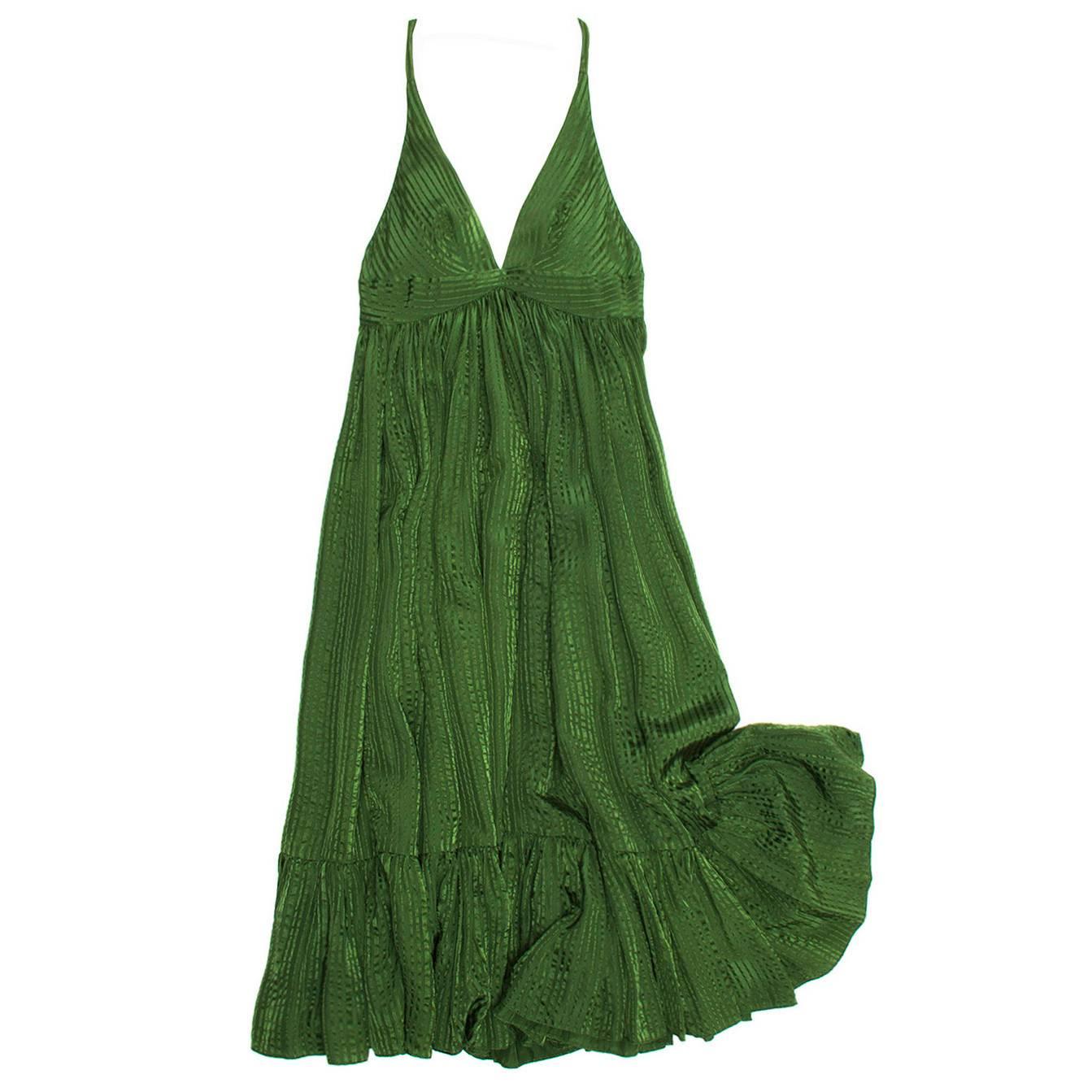 Balenciaga Green Silk Long Dress For Sale
